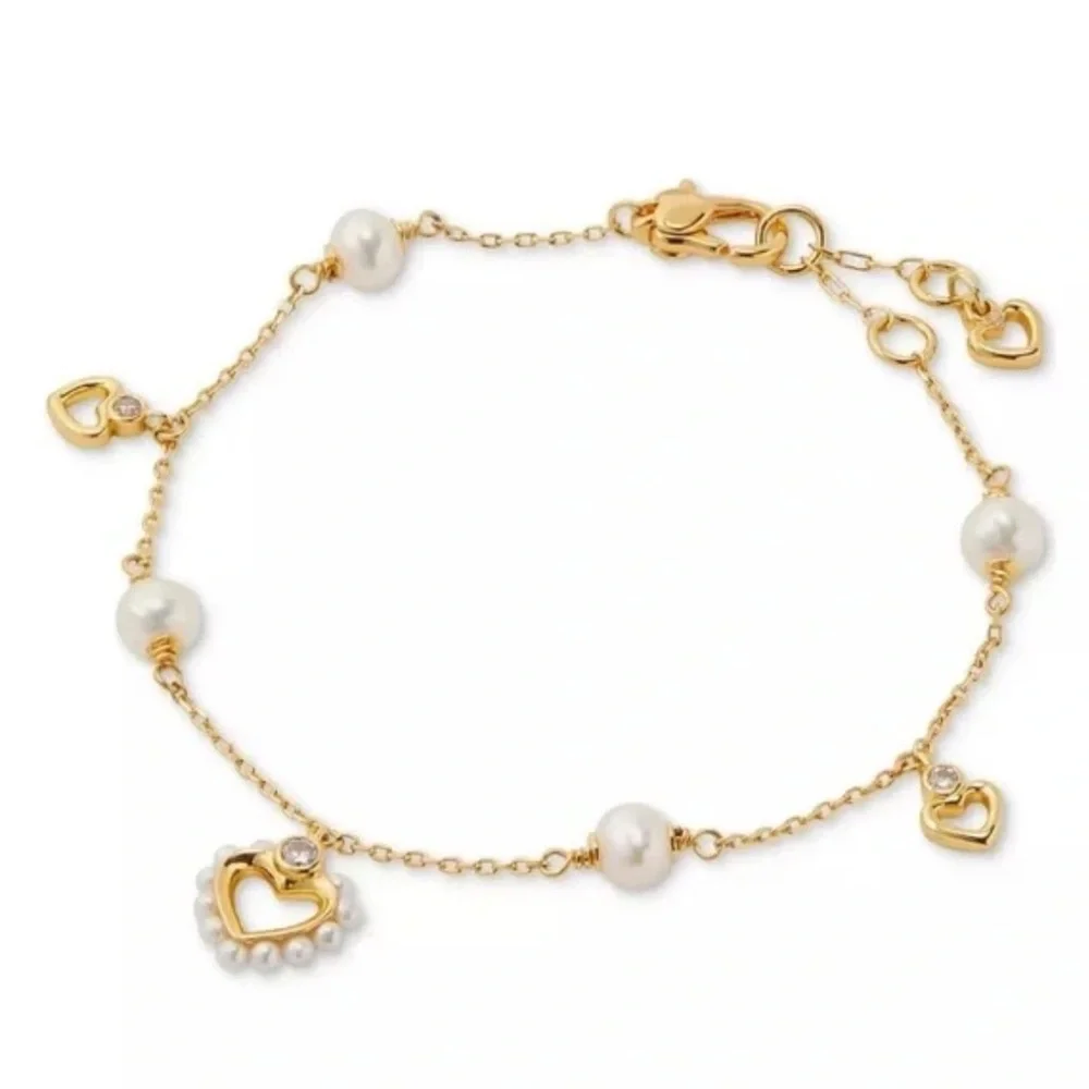 Kate Spade Gold and Pearl Heart Charm Bracelet  NWT Dust Bag Included - Picture 6 of 6